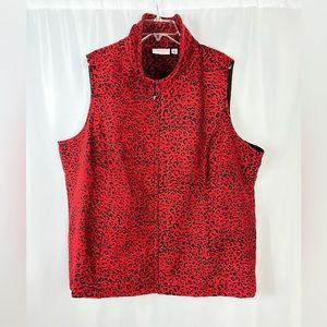 Susan Graver Animal Print Tapestry Zip Front Vest Red/Black